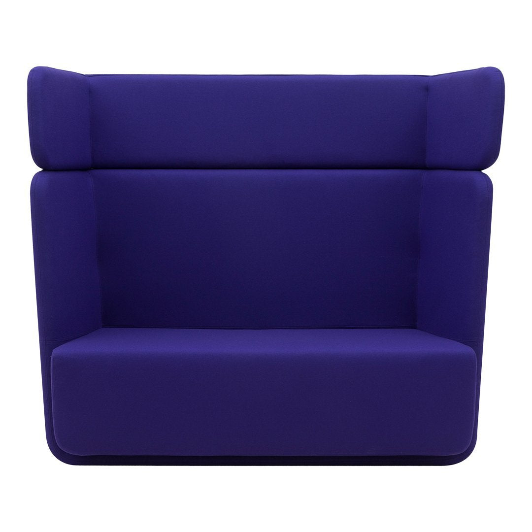 Modern purple upholstered two-seater sofa with a simple, sleek design. Ideal for contemporary decor.