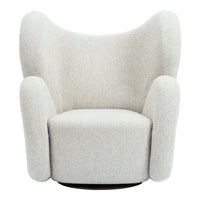 Cozy light gray accent chair with a soft, textured finish and gentle curves, perfect for modern decor.