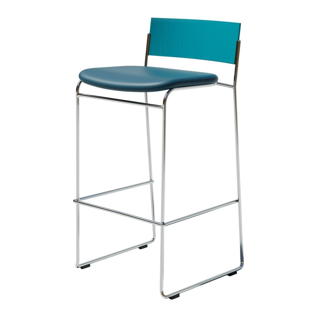 Teal padded seat and backrest with sleek chrome frame, featuring a modern minimalist design. Perfect for contemporary spaces.