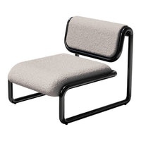 Stylish lounge chair featuring a soft beige upholstery and sleek black metal frame for a modern touch.