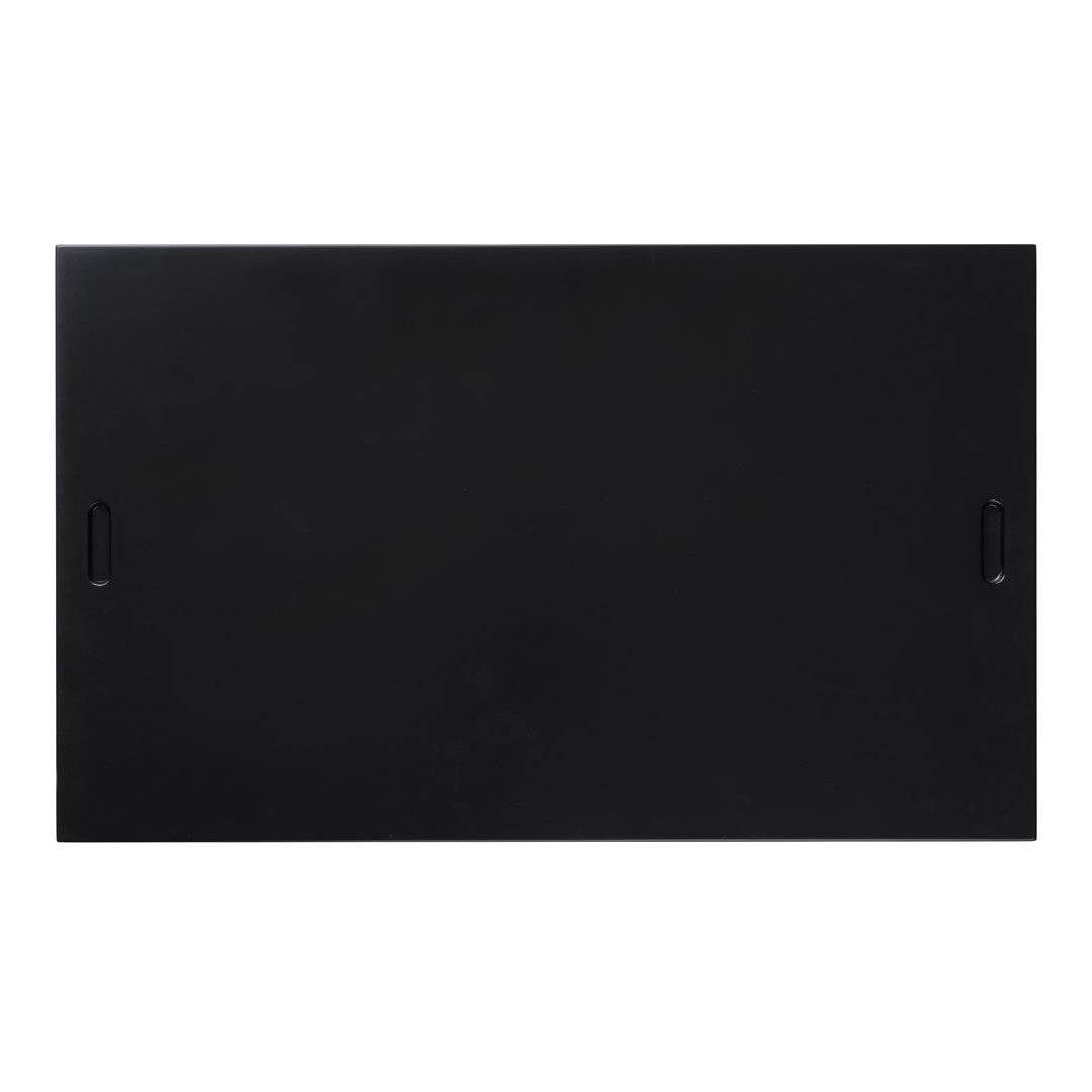 Solid black rectangular panel with a smooth finish and two side handles. Ideal for versatile storage solutions.
