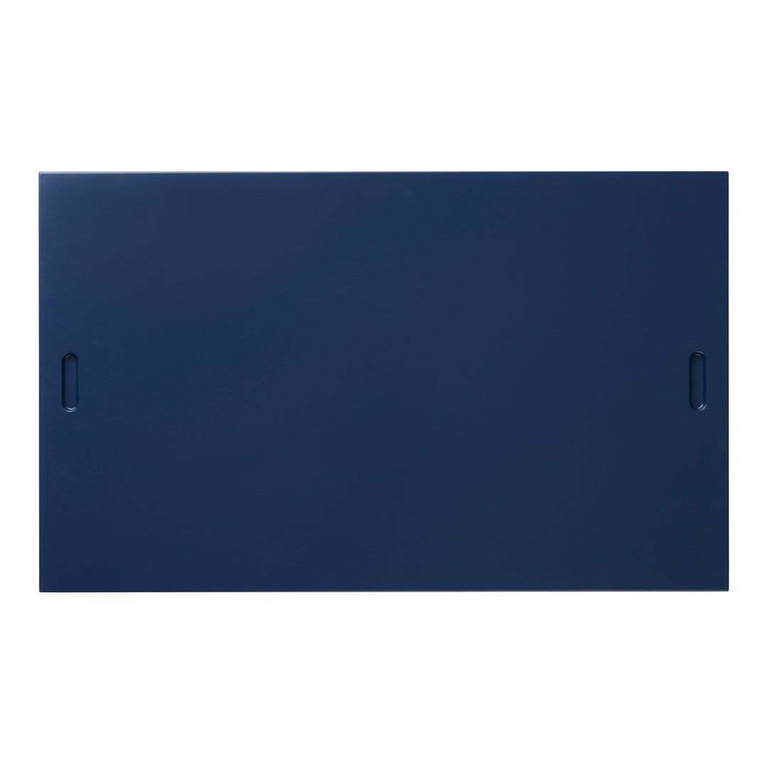 Navy blue rectangular panel with a smooth surface and two side handles. Ideal for modern decor.