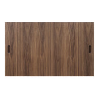 Brown wood grain surface with vertical stripe patterns and cut-out handles, perfect for modern decor.