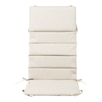 Cream-colored seating cushion with a simple, solid pattern and vertical stitching details. Perfect for outdoor chairs.