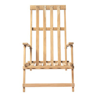 Light natural wood folding chair with a slatted design. Simple and elegant with a minimalist aesthetic.
