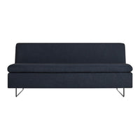 Dark blue upholstered sofa with a sleek, minimal design and subtle texture. Ideal for modern interiors.