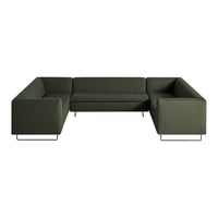 Dark green sectional sofa with a textured fabric pattern and sleek black metal legs, perfect for modern living spaces.