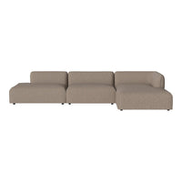 Beige sectional sofa with a smooth, textured fabric and modern, minimalist design. Perfect for contemporary living spaces.