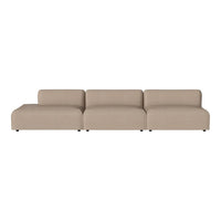 Beige-colored modular sofa with a smooth, streamlined design. Neutral fabric complements various decor styles.