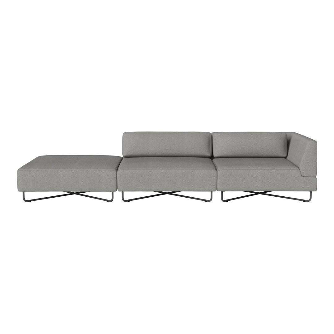 Modern gray sectional sofa with a sleek design and minimalist pattern, perfect for contemporary living spaces.