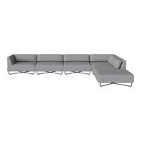 Modern gray sectional sofa with sleek lines and minimalist design, featuring solid gray upholstery and subtle texture.