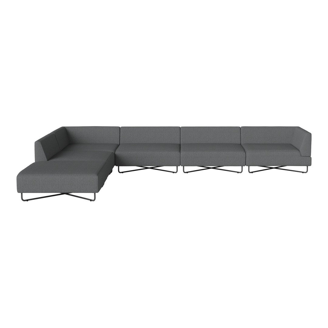 Modern gray sectional sofa with a sleek design and clean lines, perfect for contemporary living spaces.