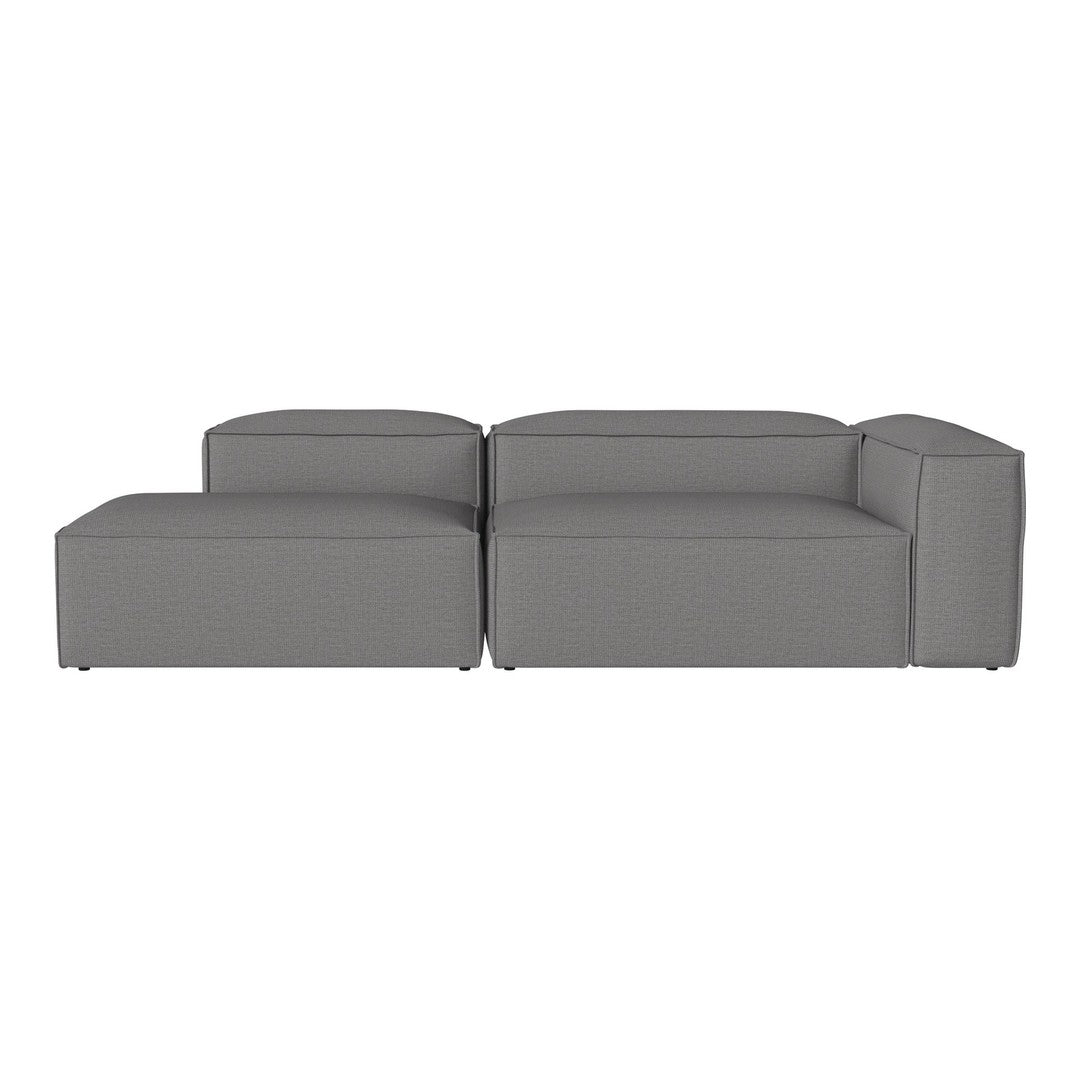 Modern gray sectional sofa with a minimalist design and smooth fabric texture. Perfect for contemporary living spaces.