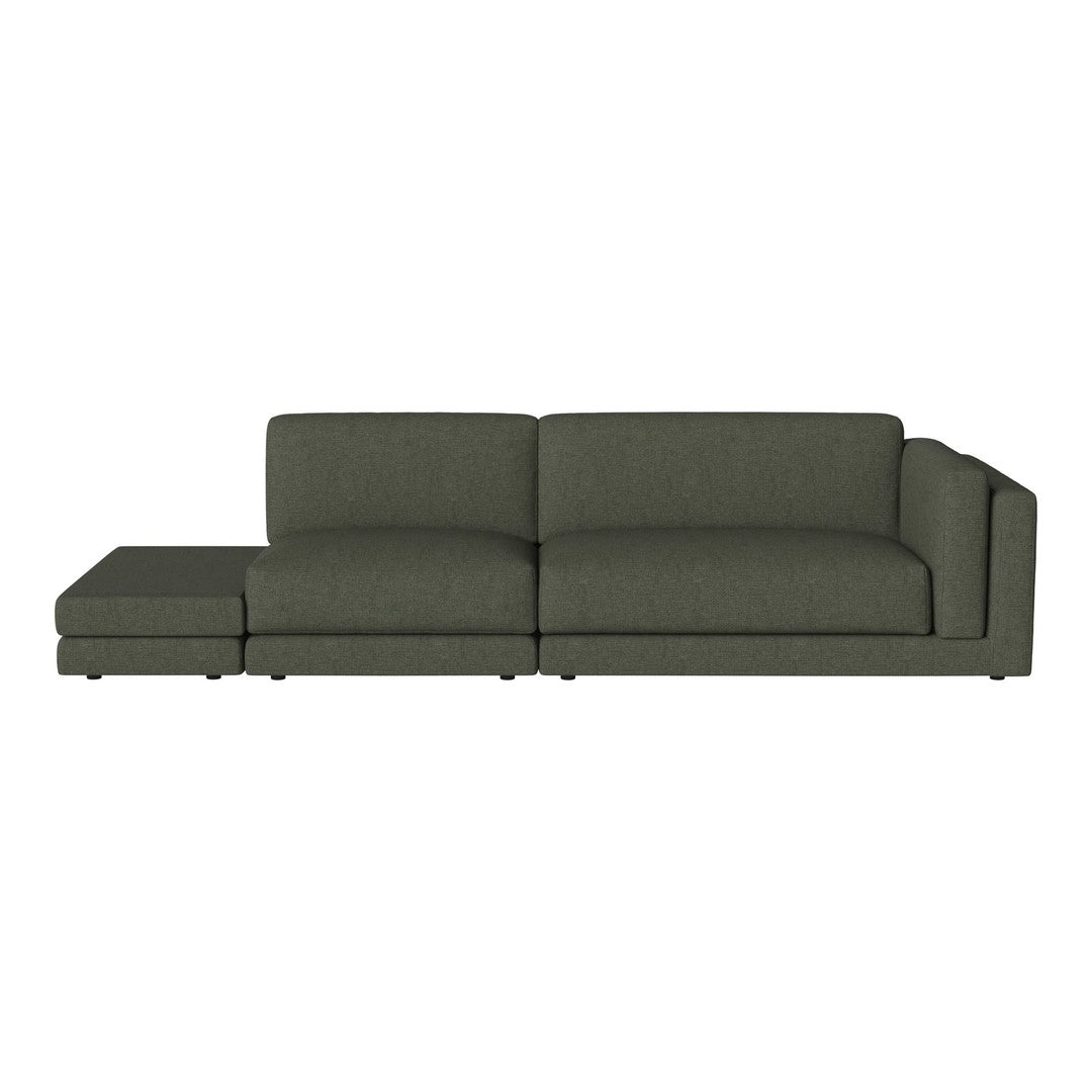 Olive green sectional sofa with a textured fabric and clean, modern lines. Perfect for contemporary living spaces.