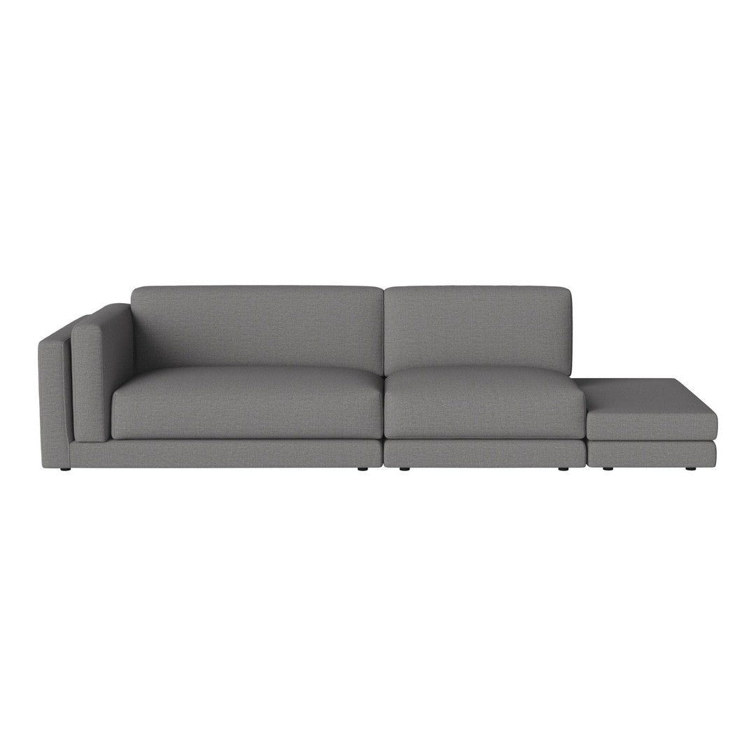 Modern gray sectional sofa with clean lines and a minimalist design, perfect for contemporary living spaces.