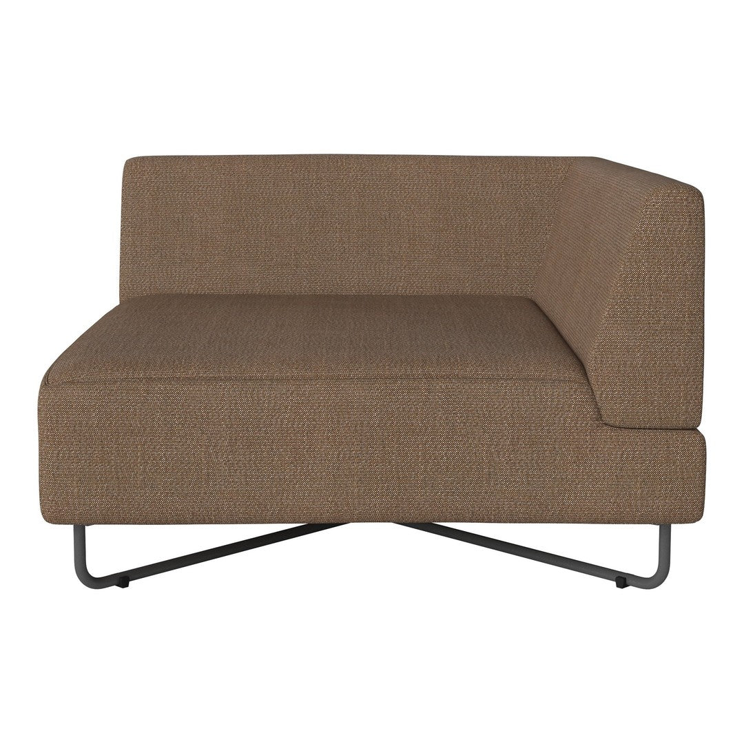 Brown fabric sectional sofa with a minimalist design and subtle textured pattern. Modern metal legs complement the look.