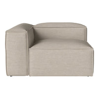 Beige fabric sectional sofa with a minimalist design and clean lines, perfect for modern living spaces.