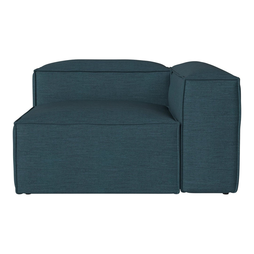 Teal upholstered corner chair with a textured fabric pattern, perfect for modern living spaces.