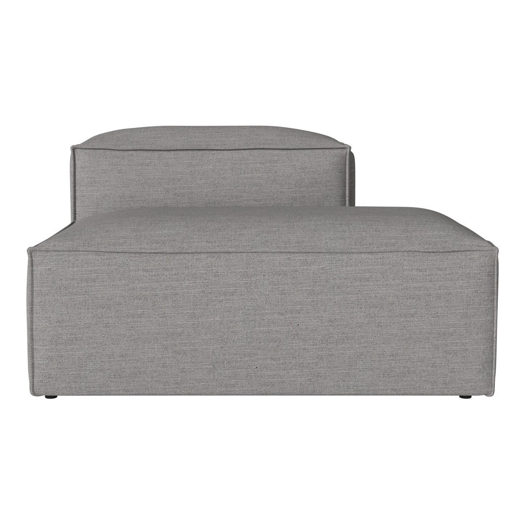 Gray upholstered lounge chair with a smooth, textured fabric and minimalist design. Perfect for modern decor.