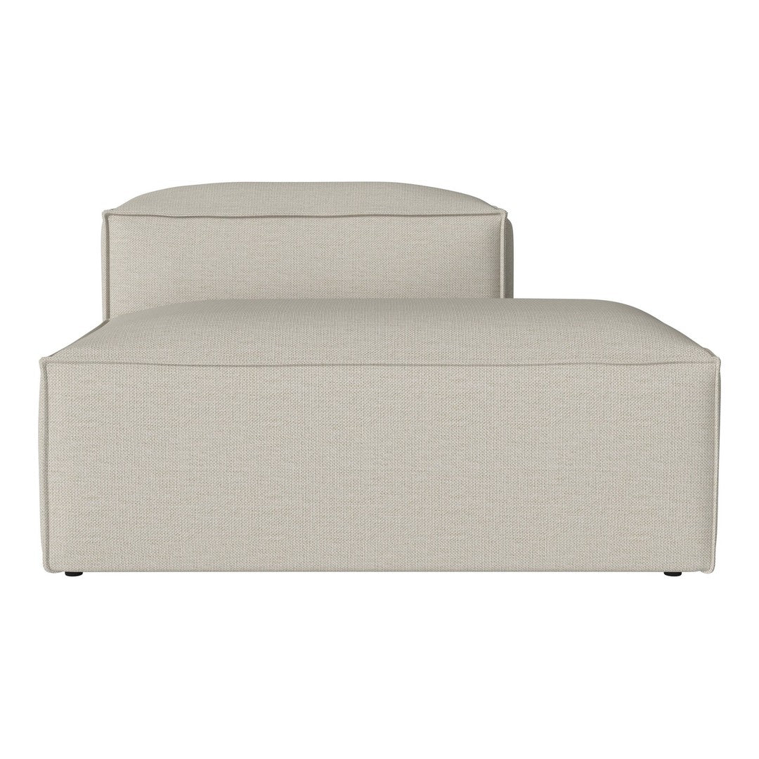 Light gray upholstered chaise lounge with a subtle textured pattern, offering a modern and minimalist design.