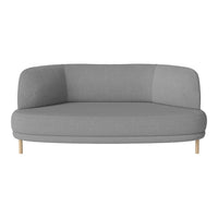 Gray curved sofa with a smooth fabric texture and light wooden legs, perfect for modern decor.