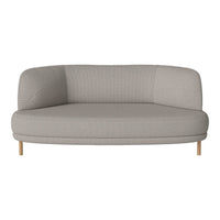 Light gray curved sofa with textured fabric and natural wooden legs, perfect for modern interiors.