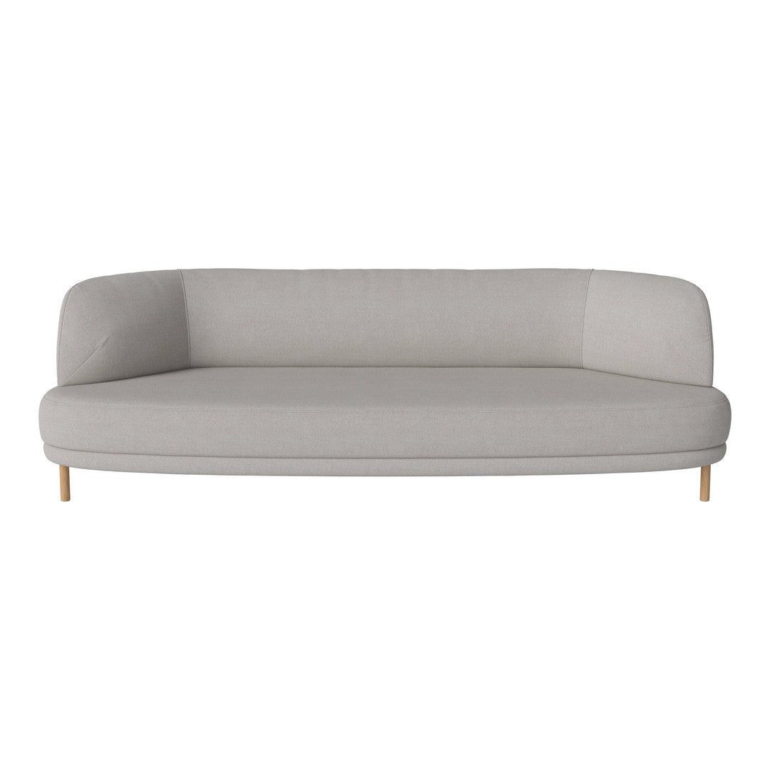 Light gray modern sofa with smooth, curvy design and natural wood legs, perfect for contemporary living spaces.