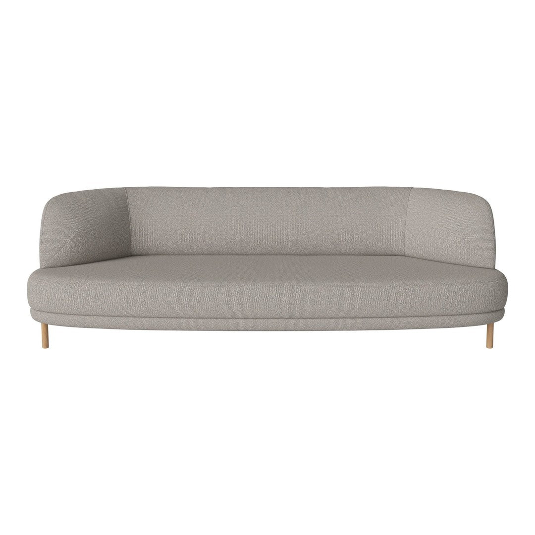 Curved gray sofa with a smooth, minimalist texture and light wooden legs, perfect for modern interiors.