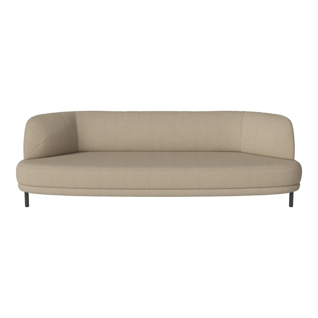 Beige modern sofa with a curved design and subtle textured fabric, perfect for contemporary interiors.