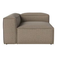Beige striped sectional sofa with a modern design and clean lines, perfect for contemporary living spaces.