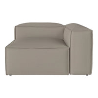 Beige modern sectional sofa with clean lines and minimalist design, featuring a smooth, textured fabric surface.