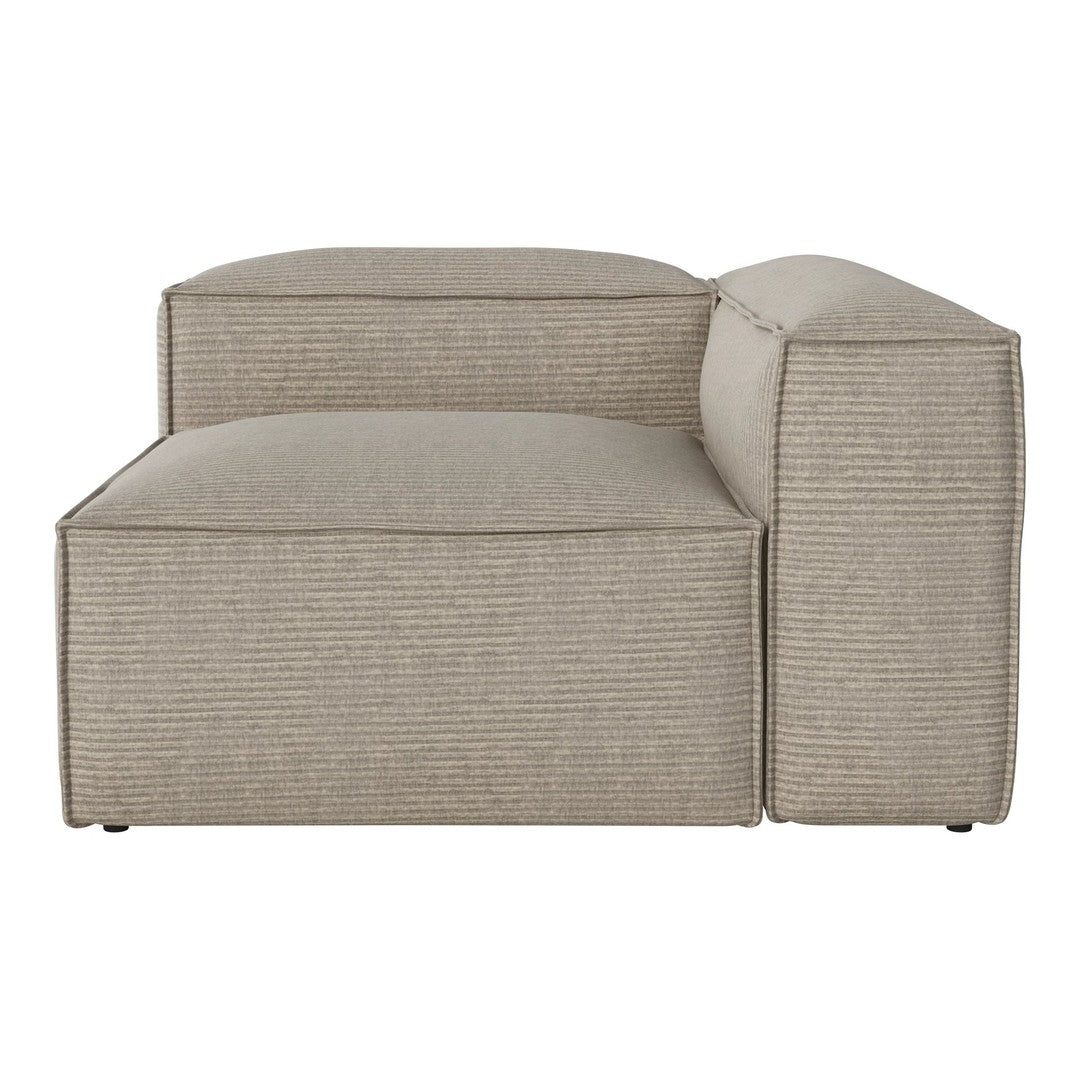 Beige textured sectional sofa with subtle vertical stripe pattern, offering versatile style for any living space.