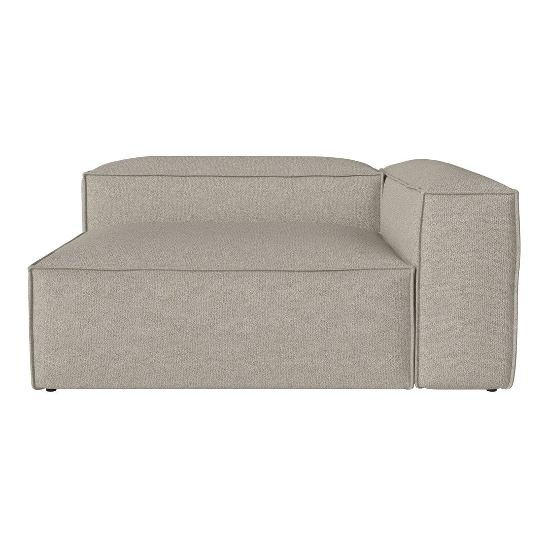 Light beige sectional sofa with a modern, minimalistic design and subtle textured fabric pattern.