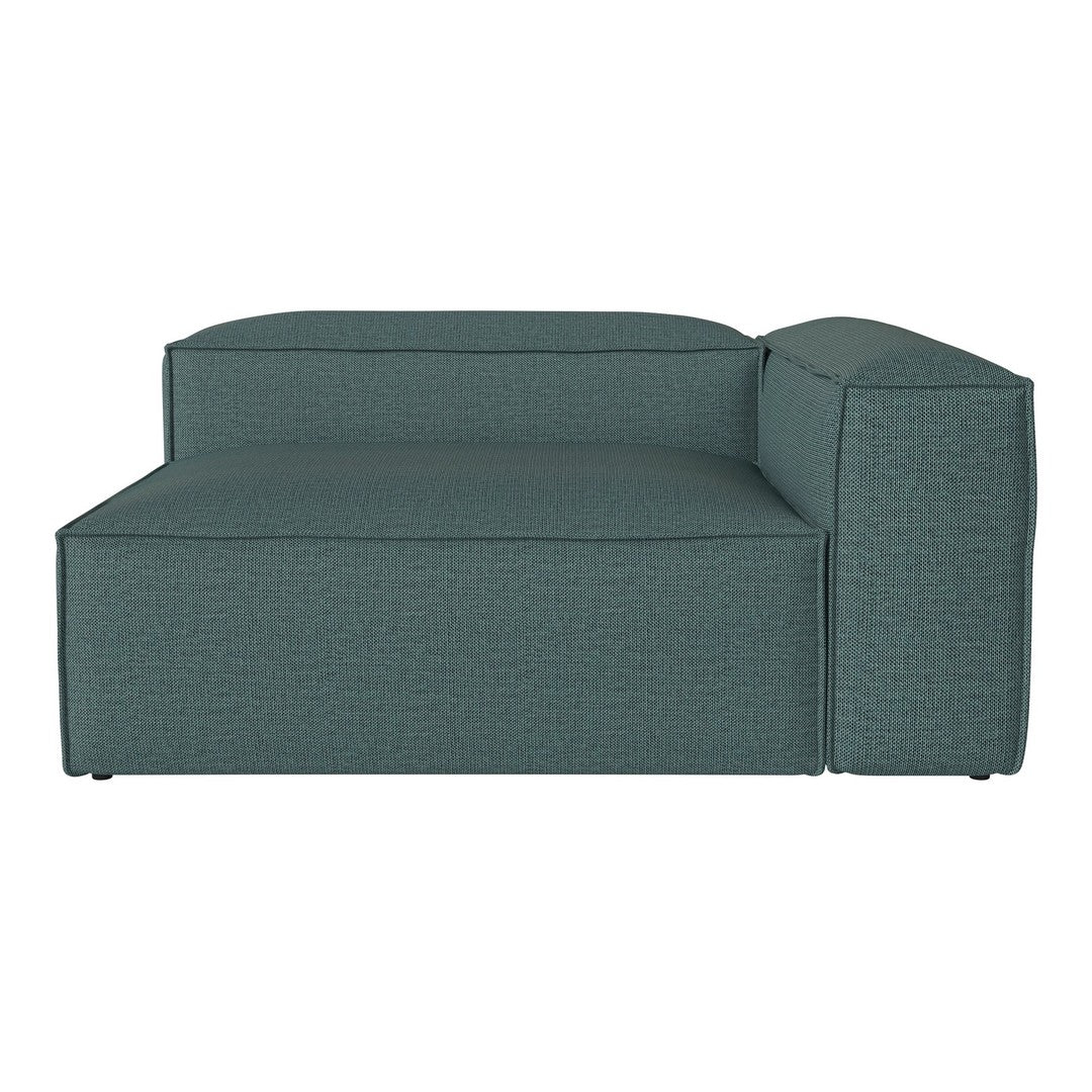 Teal sectional sofa with a textured weave pattern, featuring clean lines and a modern design. Perfect for stylish spaces.