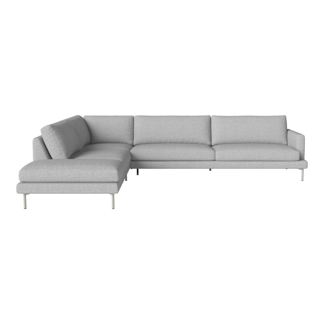 Light gray sectional sofa with a sleek, minimalist design and smooth upholstery. Perfect for modern living spaces.