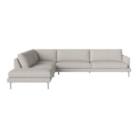 Light grey sectional sofa with soft fabric and minimalist design. Clean lines, no visible patterns. Perfect for modern decor.
