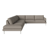 Modern gray sectional sofa with clean lines and smooth upholstery, featuring a minimalist design and silver legs.