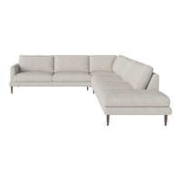 Light gray sectional sofa with clean lines and a minimalist design, featuring a smooth, textured fabric.