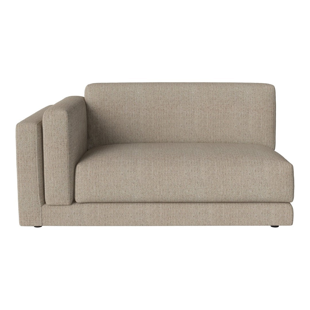 Beige fabric sectional sofa with a minimalist design and subtle texture. Perfect for modern living spaces.