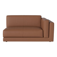 Brown leather sofa with smooth, minimalist design and a contemporary look, perfect for modern interiors.