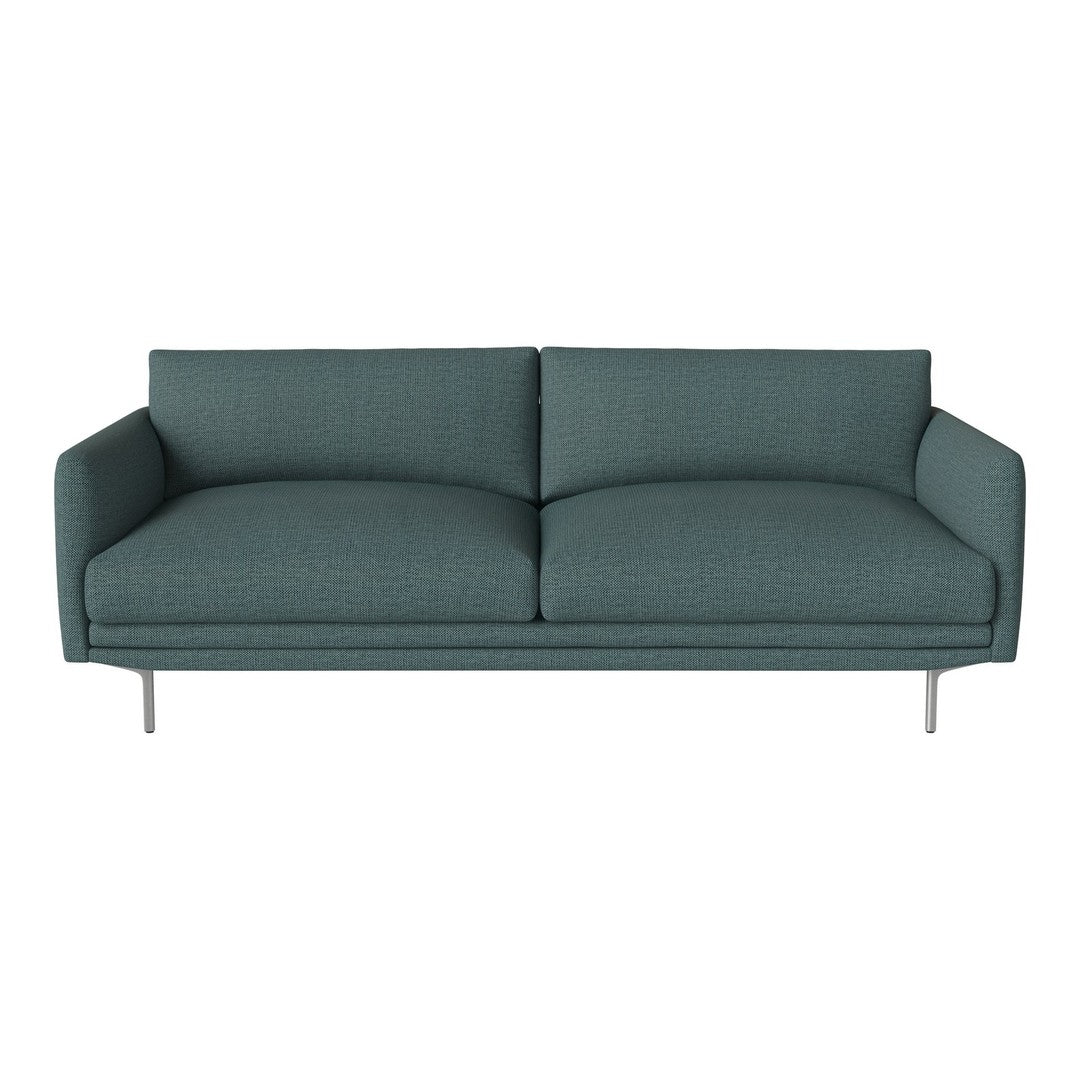 Teal upholstered sofa with a smooth, textured pattern and sleek silver legs, perfect for modern living spaces.