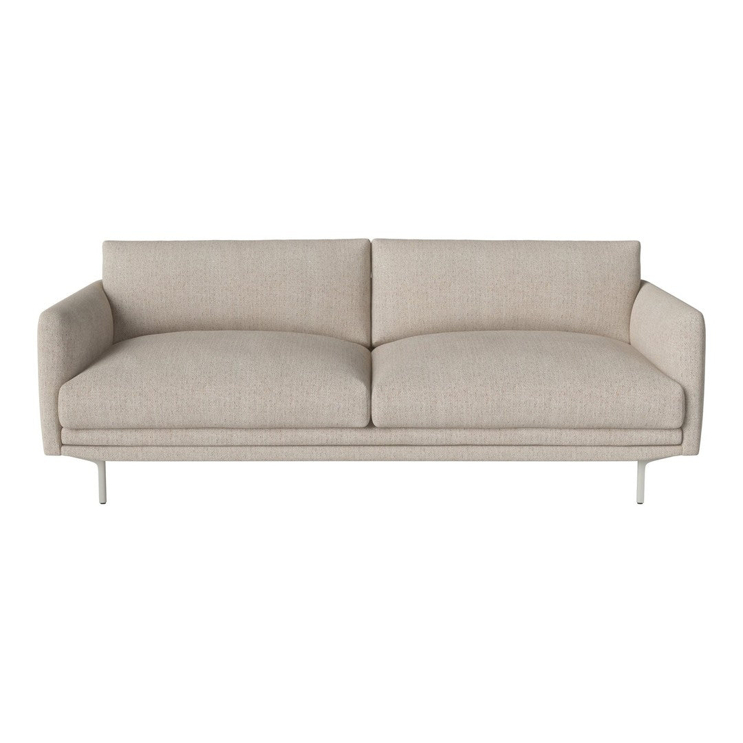 Light beige sofa with a smooth texture and minimalist design, featuring straight lines and subtle contemporary elegance.