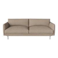 Beige modern sofa with clean lines and smooth fabric upholstery, featuring metal legs for a contemporary look.