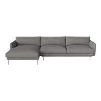 Gray sectional sofa with clean lines and modern design, featuring smooth upholstery and metal legs. Perfect for contemporary spaces.