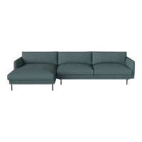 Teal sectional sofa with a modern, minimalist design and smooth fabric upholstery. Perfect for contemporary living spaces.