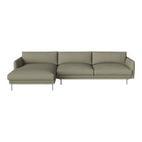 Olive green sectional sofa with clean lines and subtle texture, featuring a modern design and chrome legs.