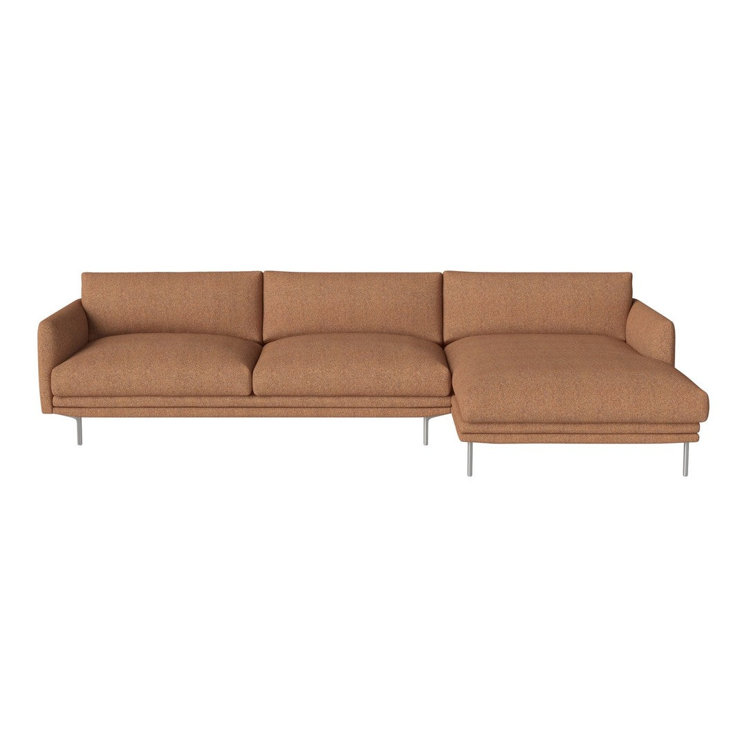 Brown sectional sofa with a textured fabric pattern and sleek metal legs, perfect for modern living spaces.