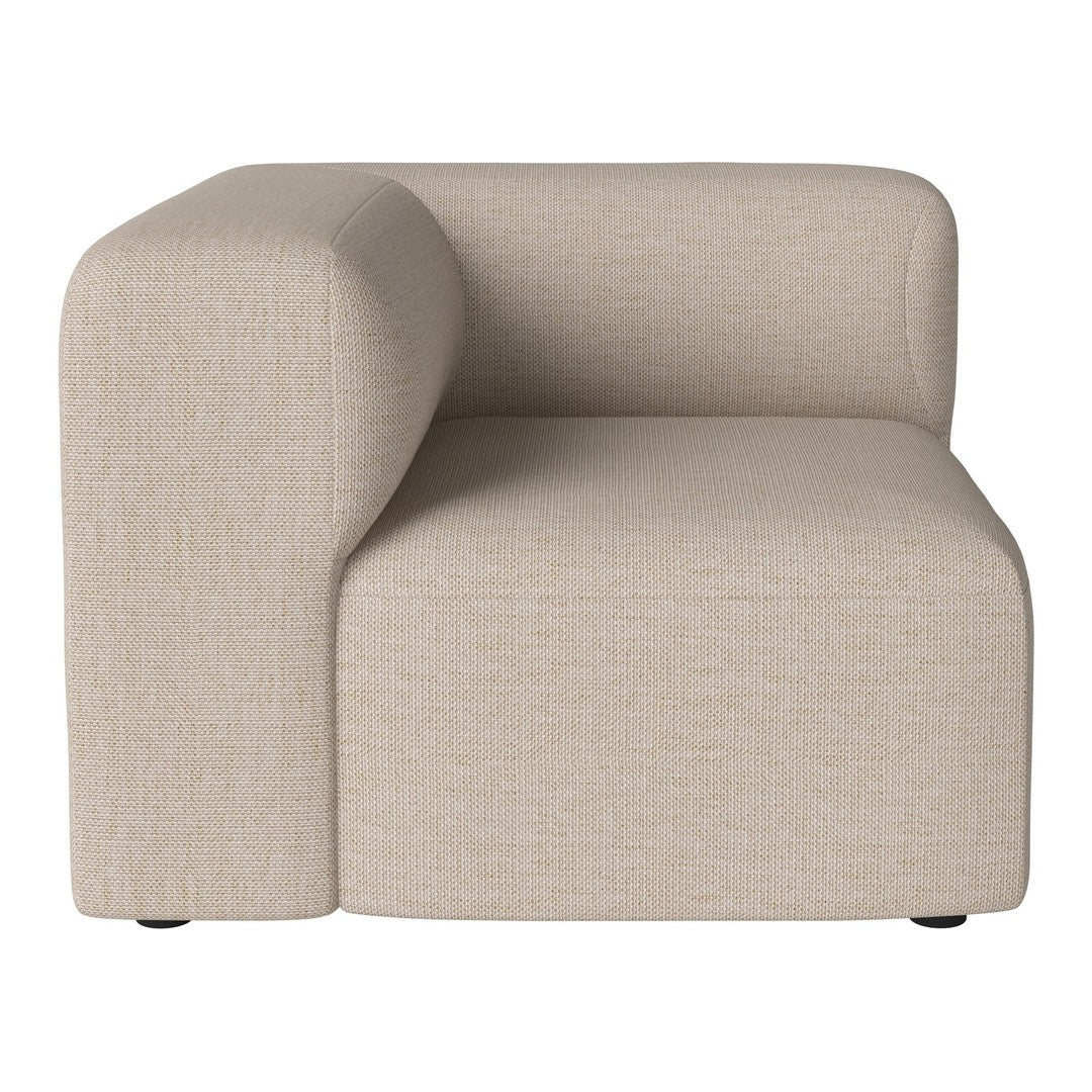 Beige upholstered corner chair with a textured, minimalist design for a modern aesthetic.