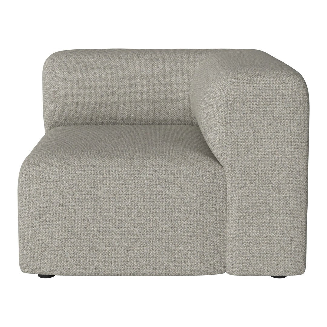 Light gray textured fabric corner chair with a modern, minimalistic design. Perfect for contemporary interiors.