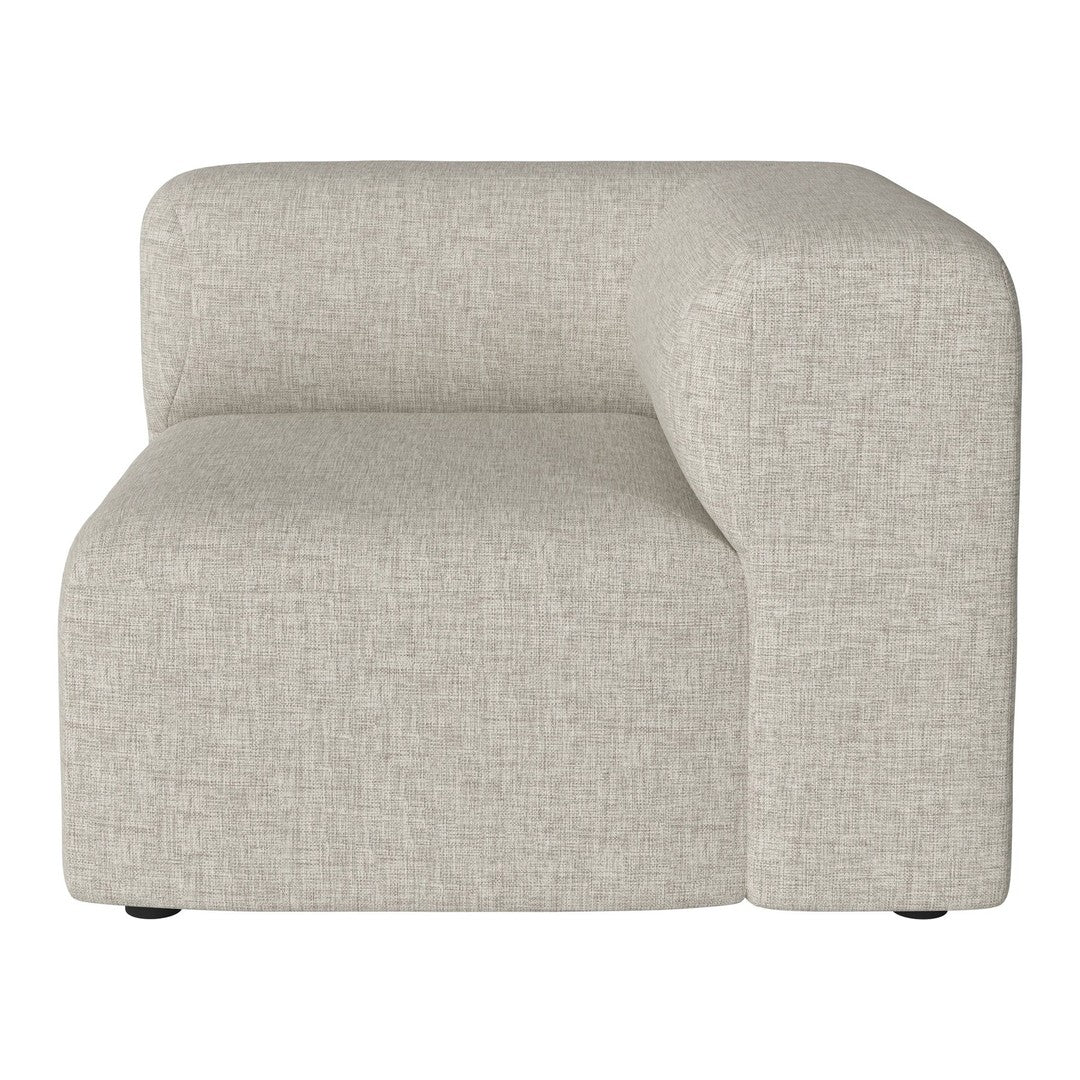Beige upholstered corner sofa with a textured, woven pattern for a modern look. Perfect for contemporary living spaces.